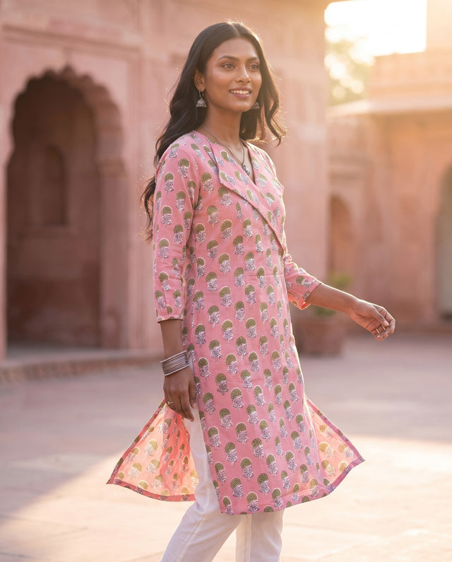Pink Marigold Angrakha Kurta