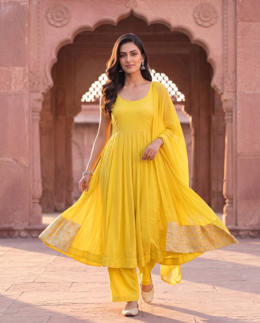 Nuri Yellow Flared Anarkali Set With Dupatta