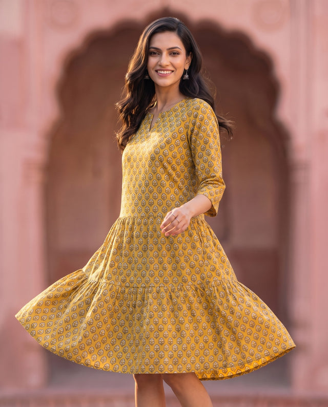 Mustard Floral Dress