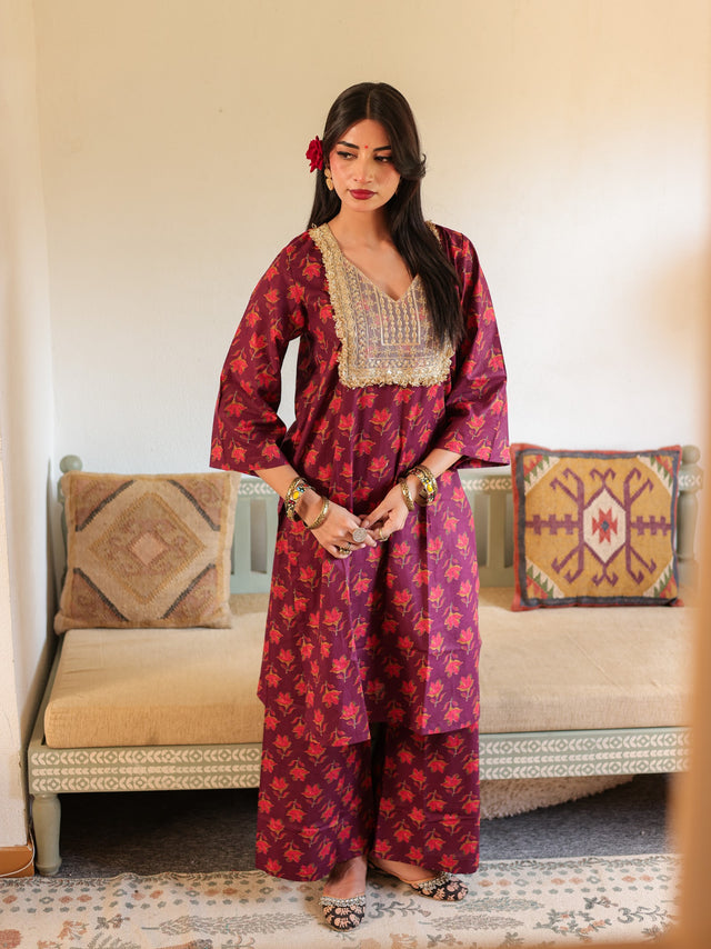 Fida Wine Red Pure Cotton Co-ord Set