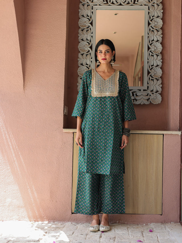 Fida Green Pure Cotton Co-ord Set