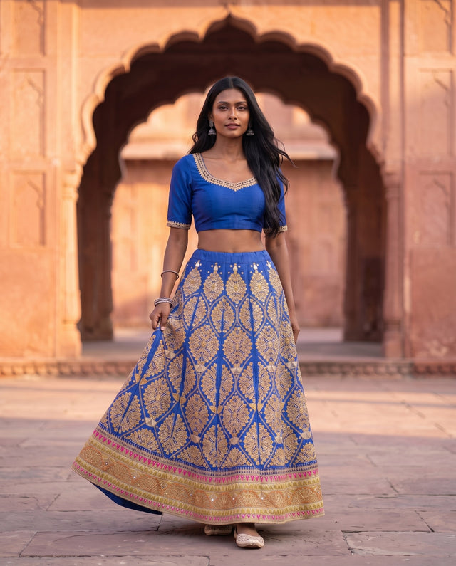 Saloni Royal Blue Gota Embroidered Lehenga Set