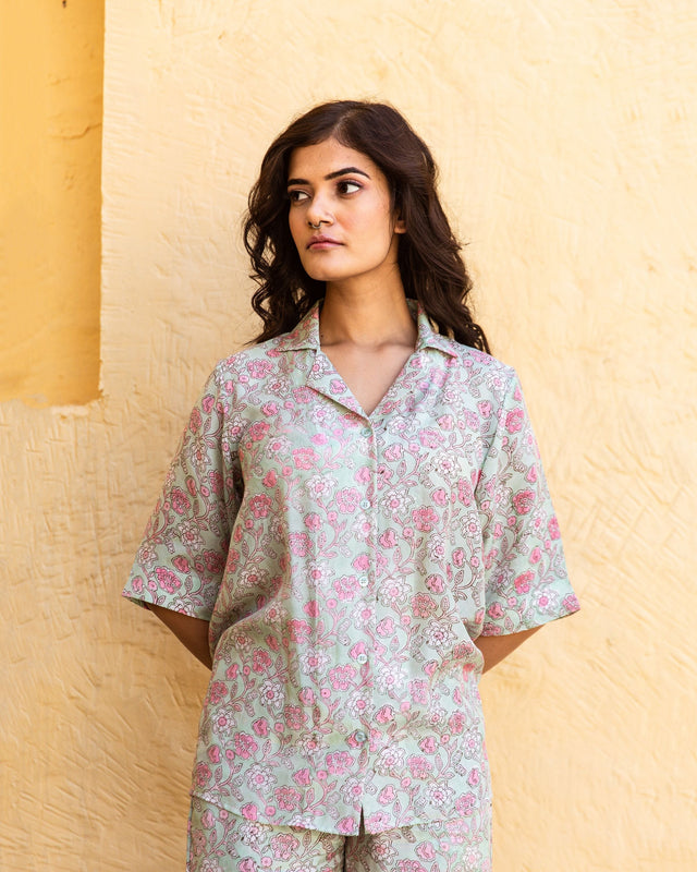 Block Print Aura Mint Cotton Co-Ord Set