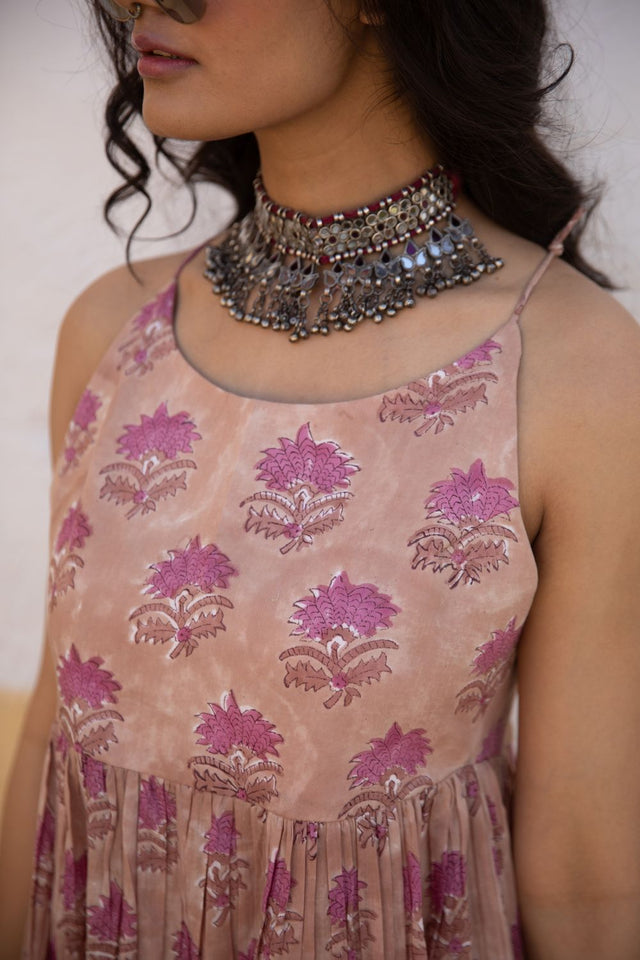 Block Print Coco Pink Cotton Dress