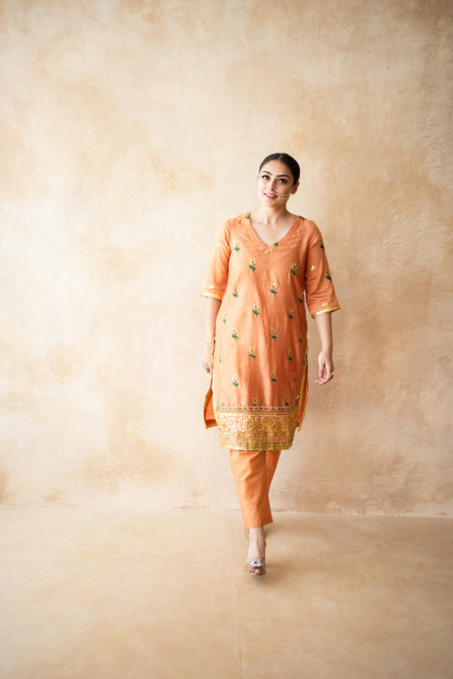 Jamila Rust Kaftan Set Gulabo Jaipur