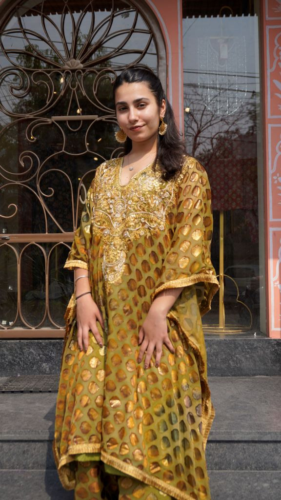 Green Neckline Kaftan Co-Ord Set