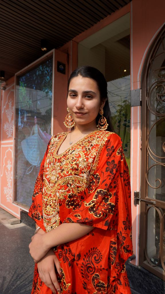 Red Neckline Kaftan Co-ord Set