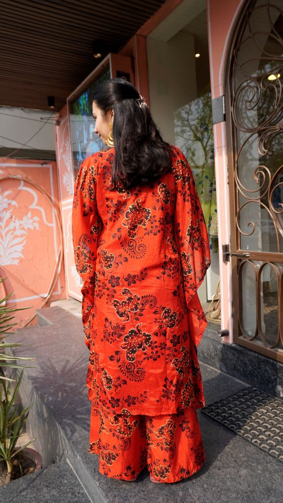 Red Neckline Kaftan Co-ord Set
