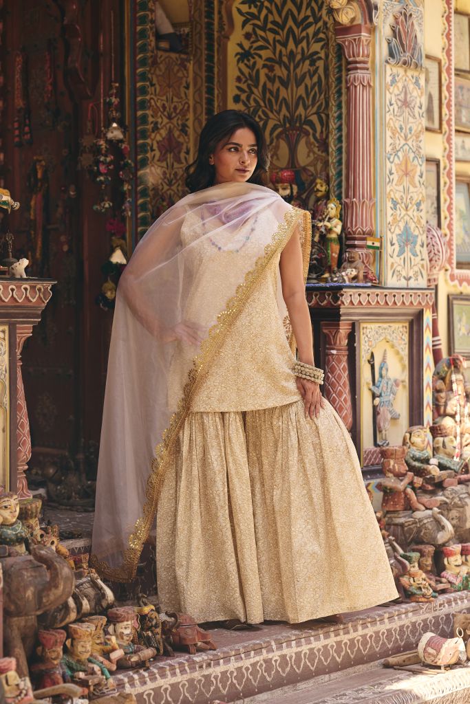 Leela White Golden Sharara Set XXS