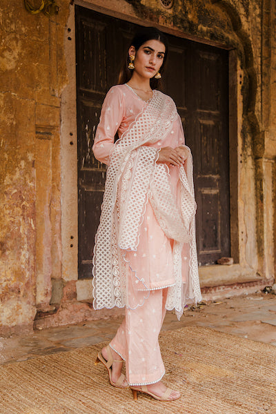 Hairat Peach Straight Kurta Set