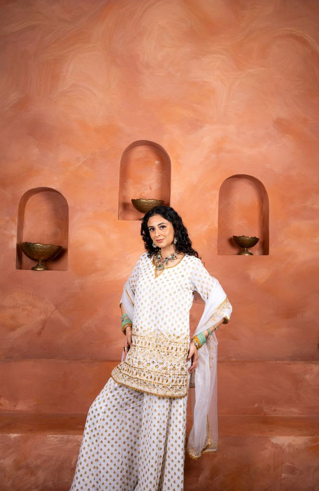 Zuri White Sharara set Gulabo Jaipur