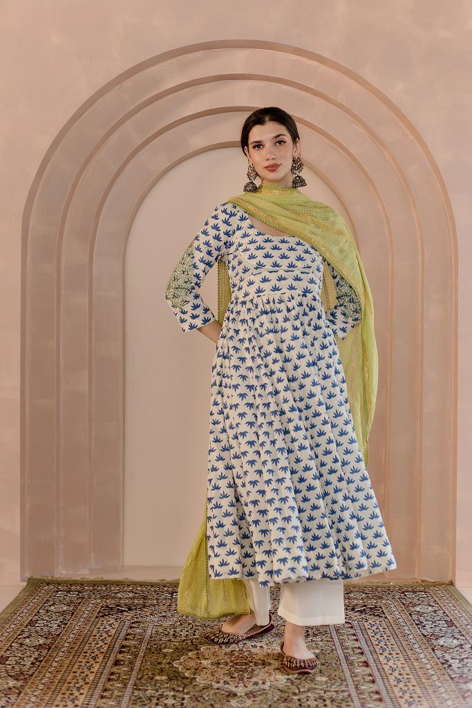 Shubha White Anarkali Set