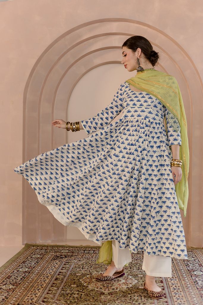 Shubha White Anarkali Set