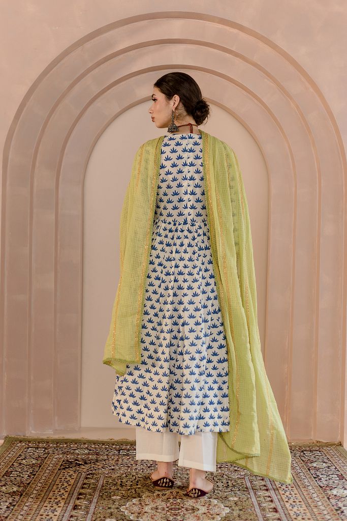 Shubha White Anarkali Set