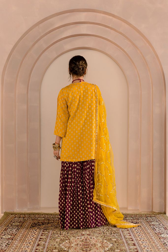 Embroidered Muslin Zeba Set With Sharara And Organza Dupatta