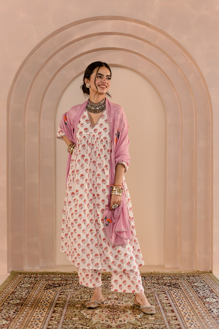 Sparrow White Anarkali Set