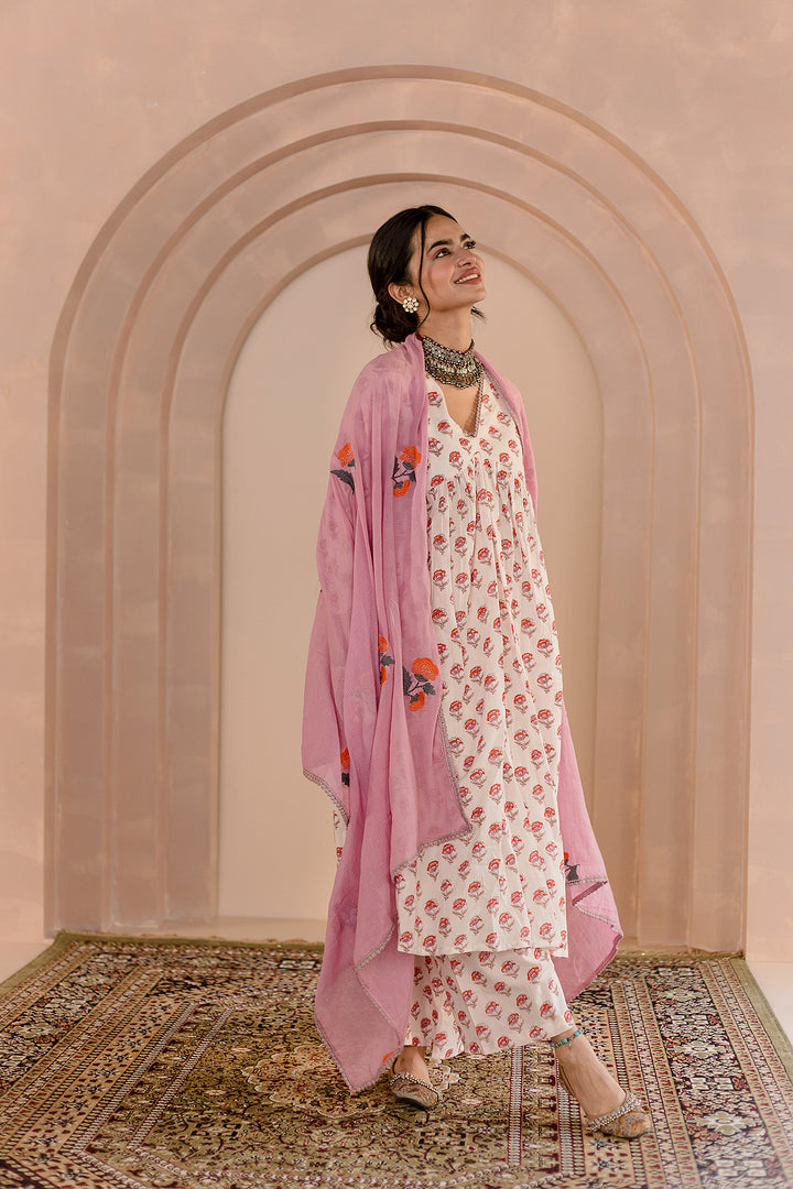 Sparrow White Anarkali Set