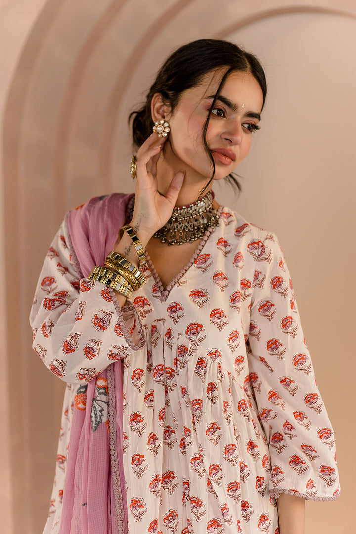 Sparrow White Anarkali Set