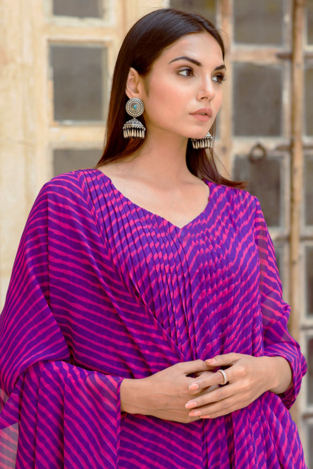 Georgette Rang Purple Leheriya Straight Kurta