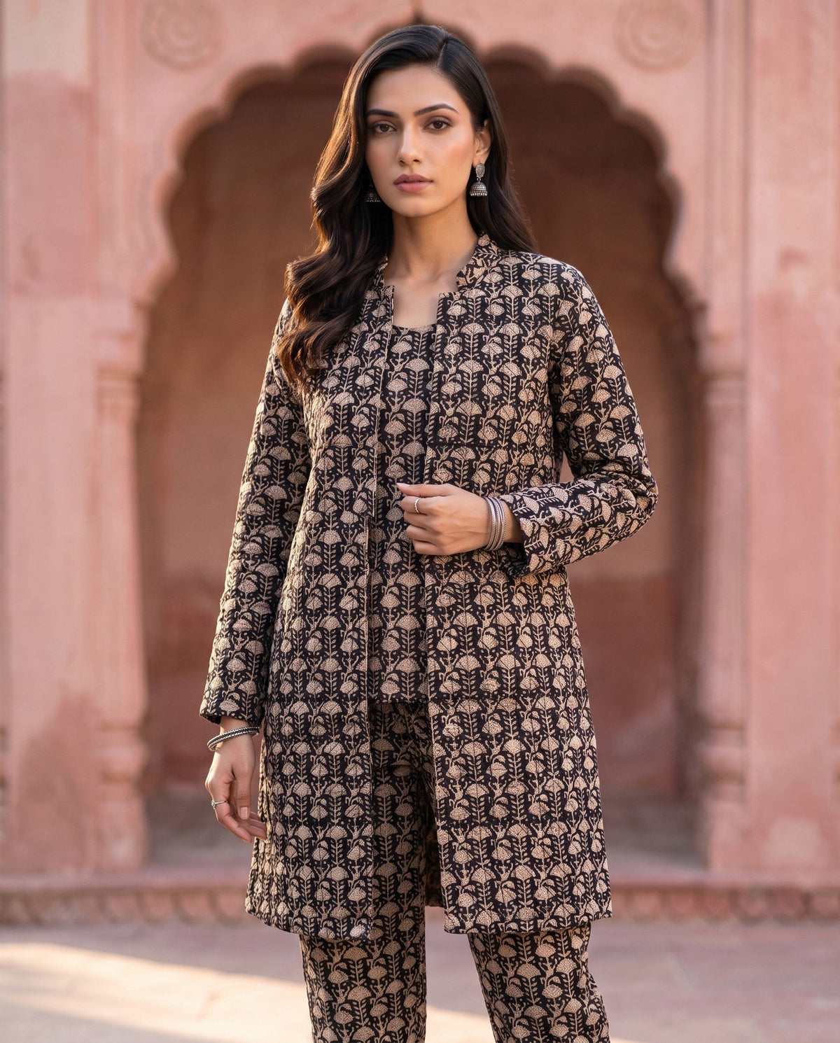 Black Beige Booti Jacket Set