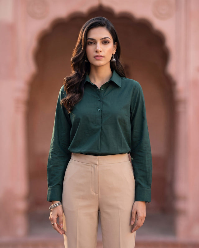 Bottle Green Plain Shirt