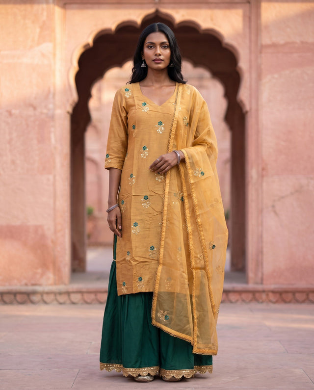 Gold Green Sharara Set