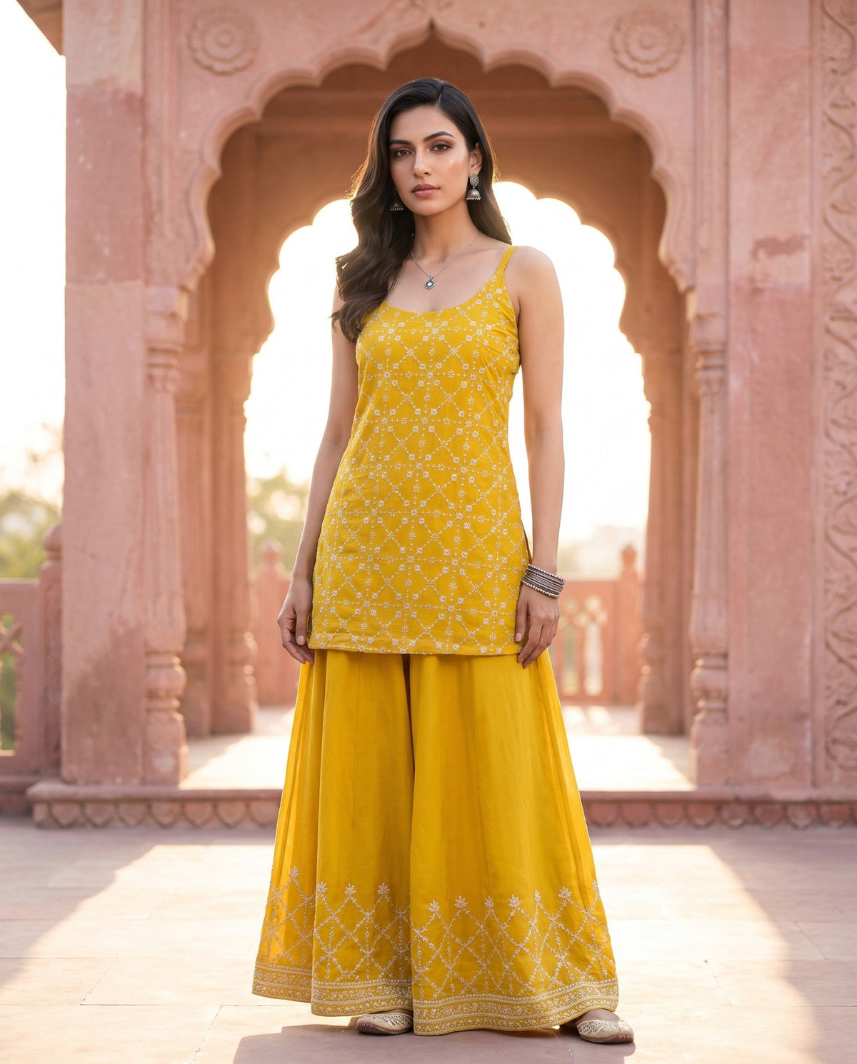 Mustard Sequin Cami Kurta