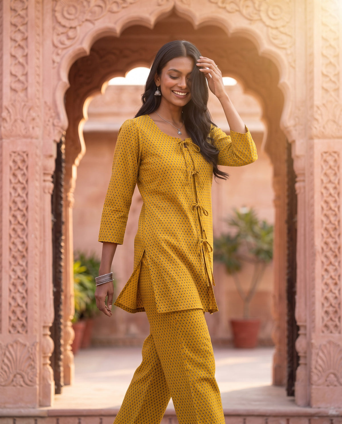 Mustard Tie-Front Booti Co-ord Set