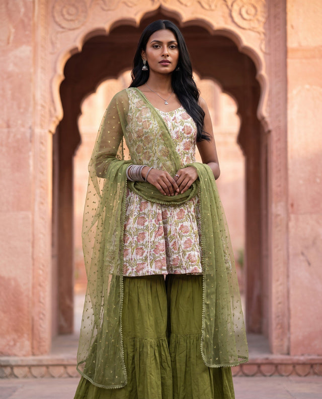 Olive Green Sharara Set
