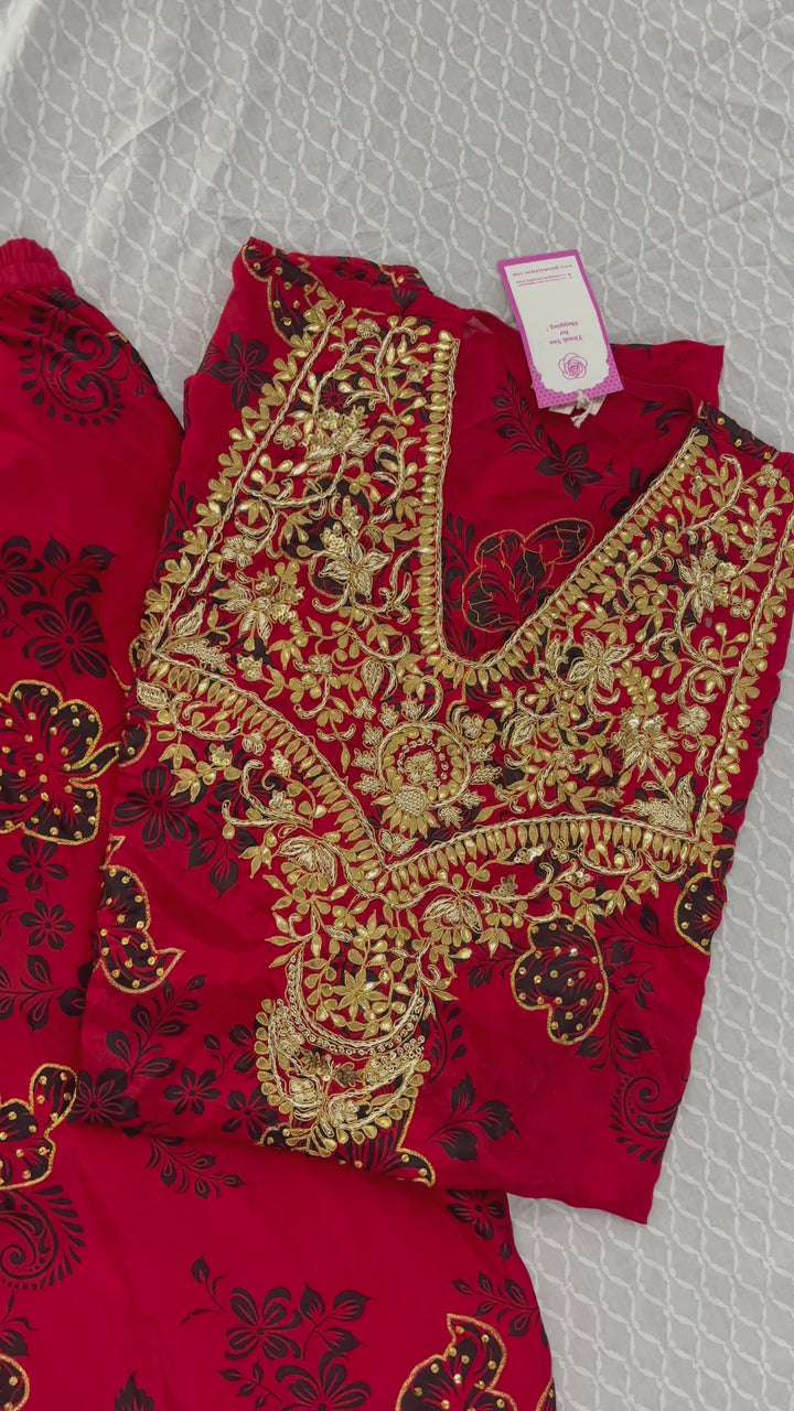 Red Neckline Kaftan Co-ord Set