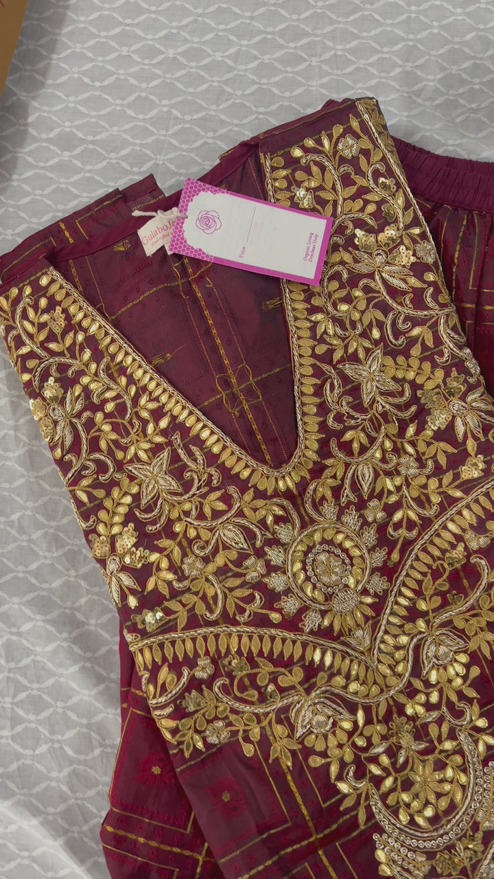 Maroon Neckline Kaftan Co-Ord Set