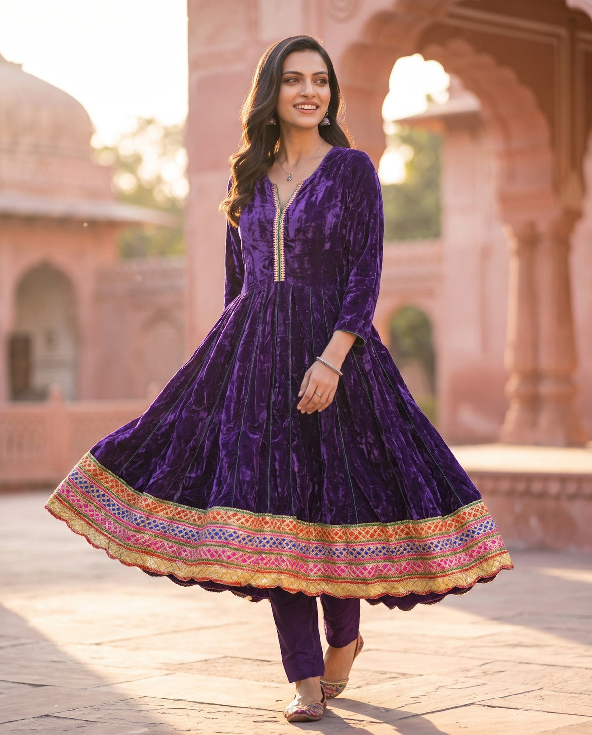 Purple Velvet Gota Anarkali