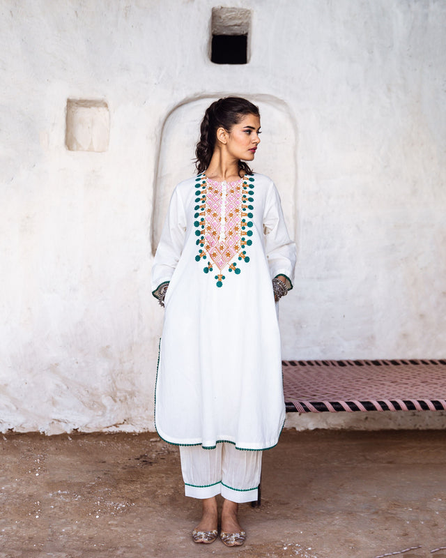 Arzu White Embroidered Co -Ord Set