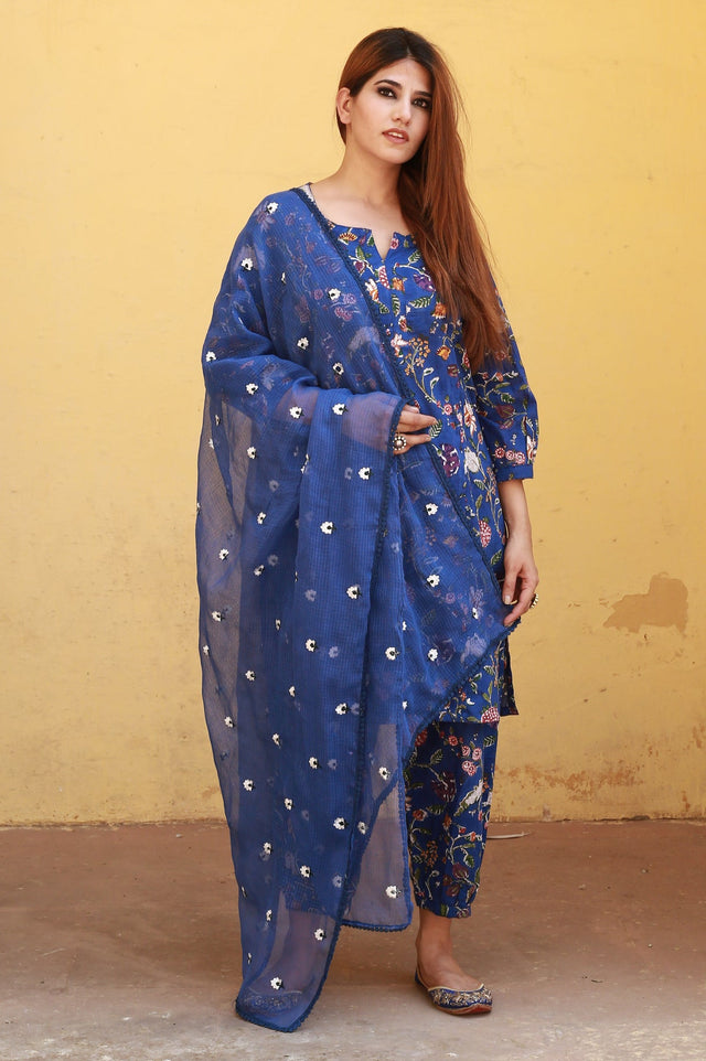 Bloom Blue Straight Kurta Set