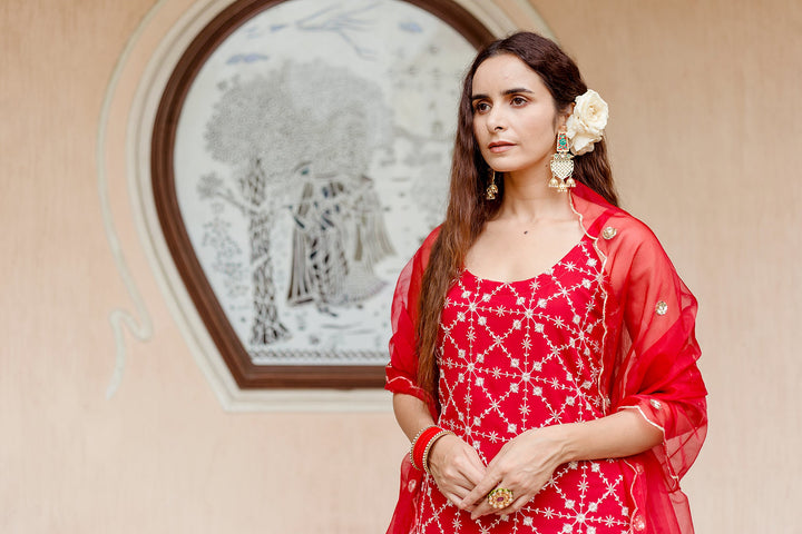 Bahaar Red Sharara Set Gulabo Jaipur