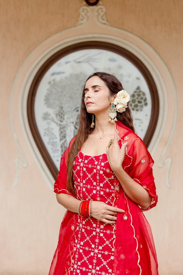Alina Red Sharara Set