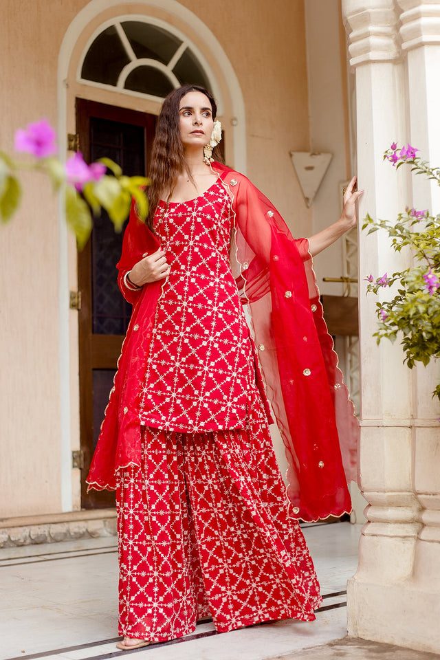 Alina Red Sharara Set