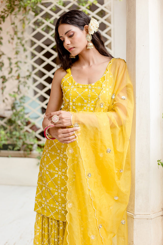 Alina Yellow Sharara Set