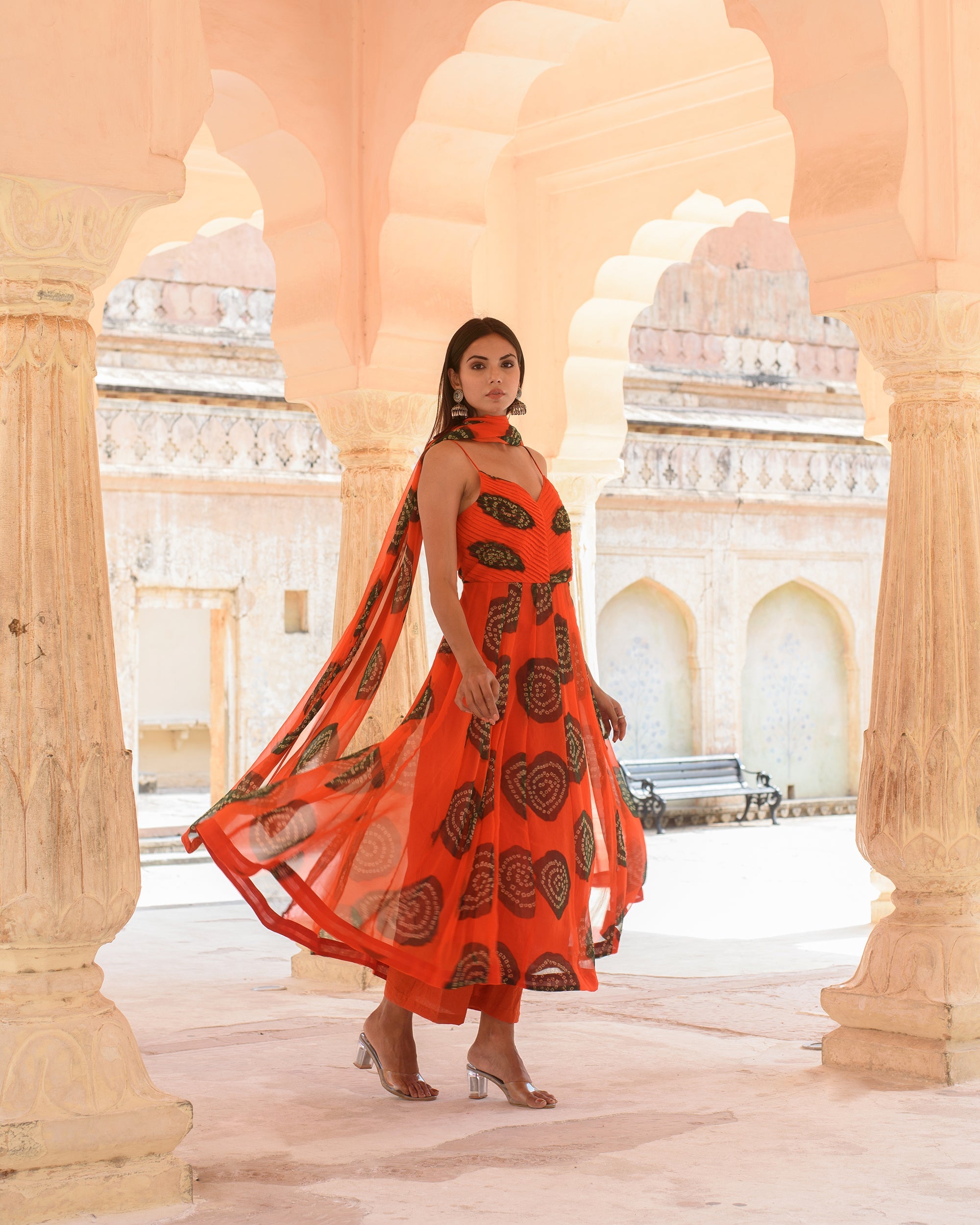 Ehsaas Orange Anarkali Set Gulabo Jaipur