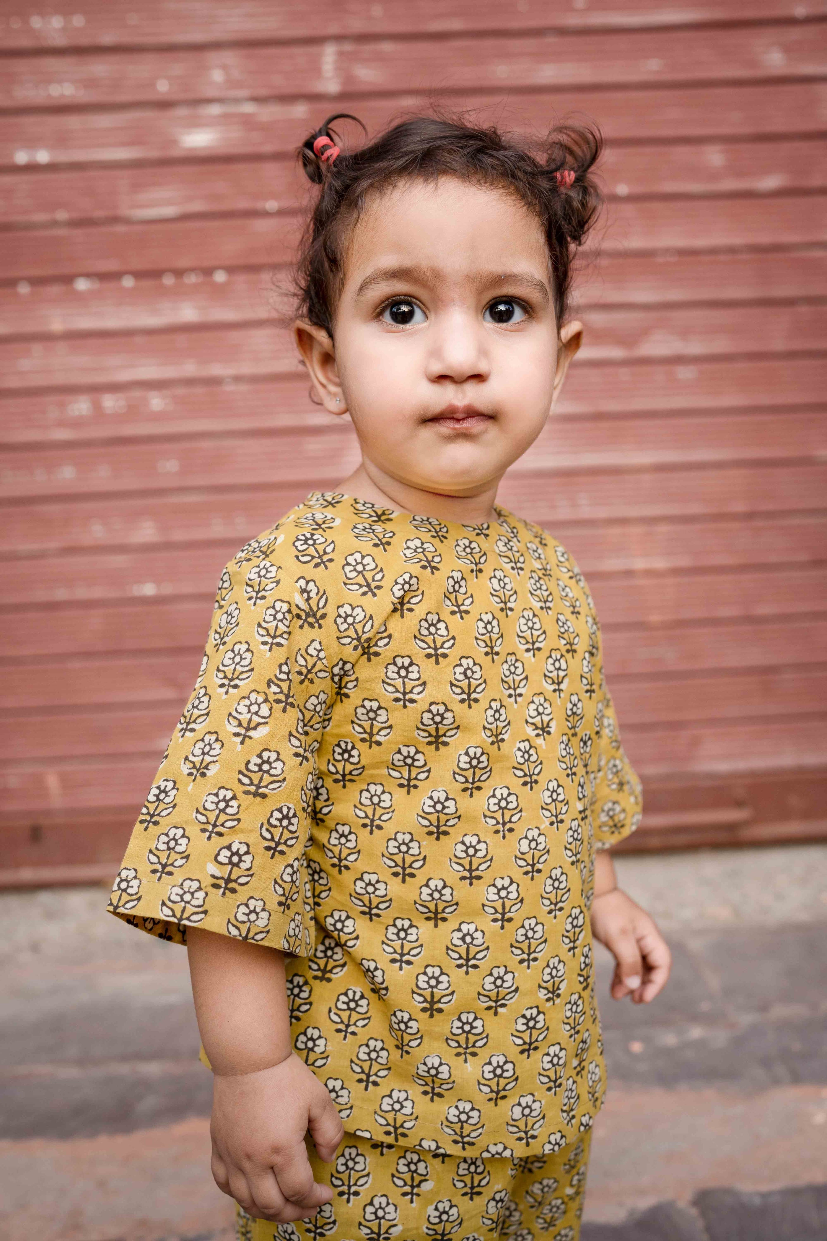 Hand Block Firni Yellow Cotton Kurta Pant Set With Jacket