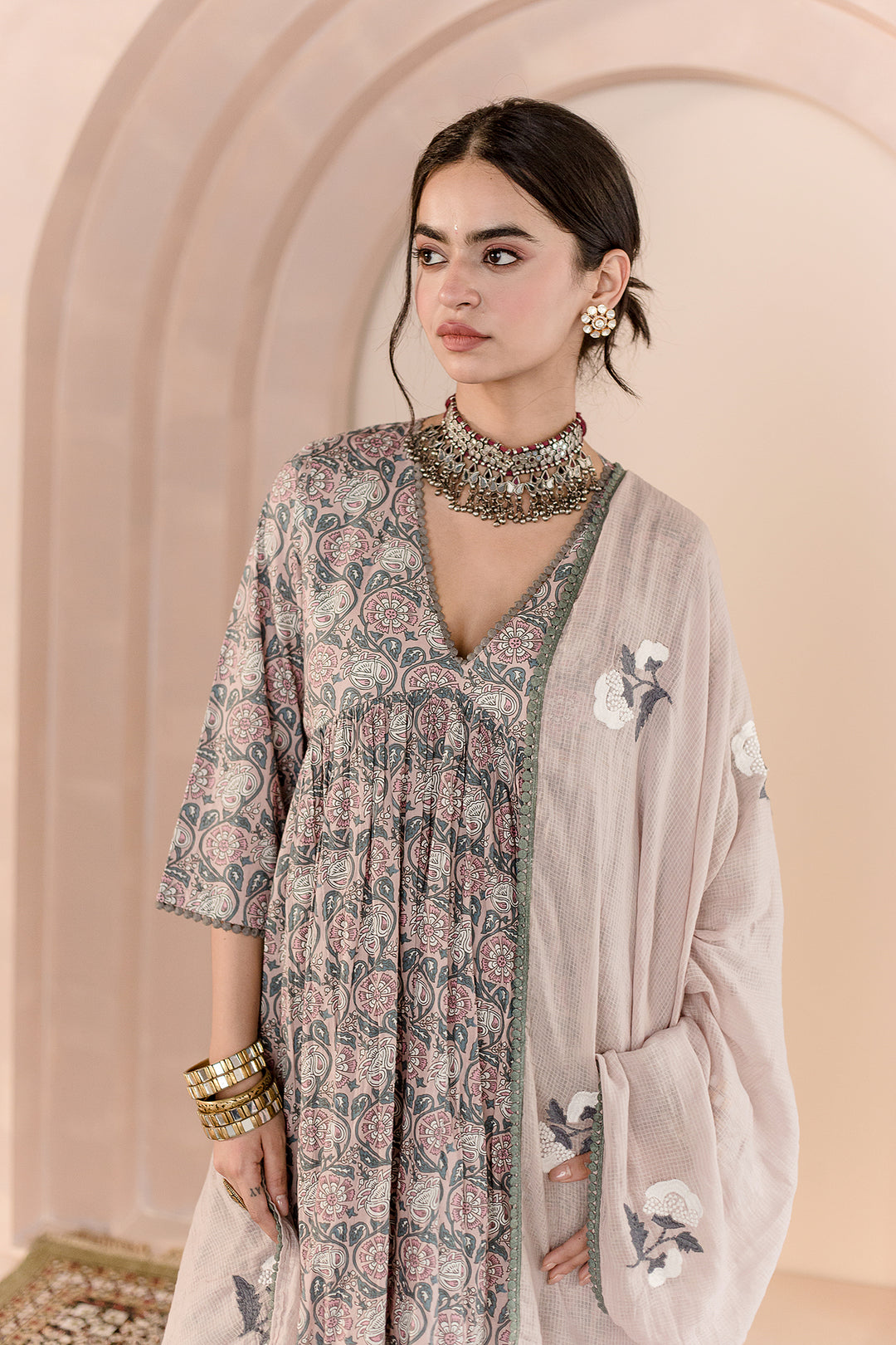 Sparrow Beige Anarkali Set