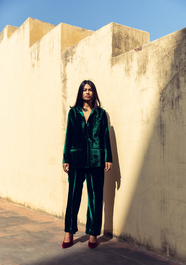 Karla Green Velvet Set With Coat