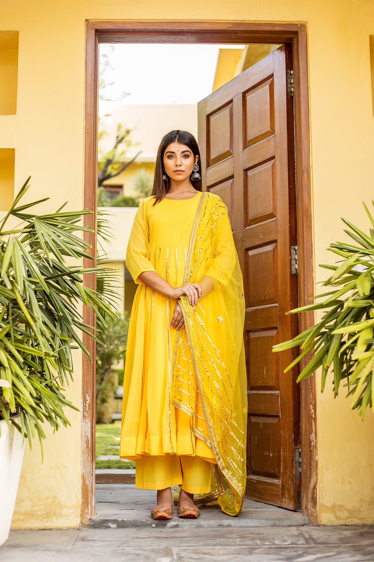Resham Yellow Georgette Anarkali Set With Dupatta