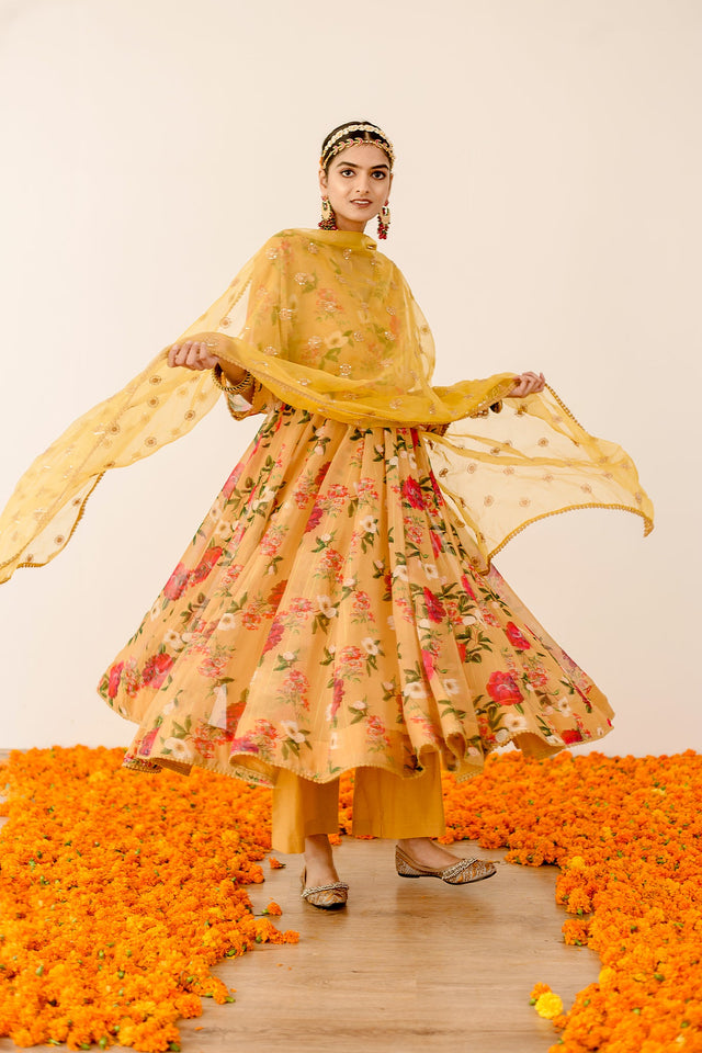 Ruby Yellow Anarkali Set