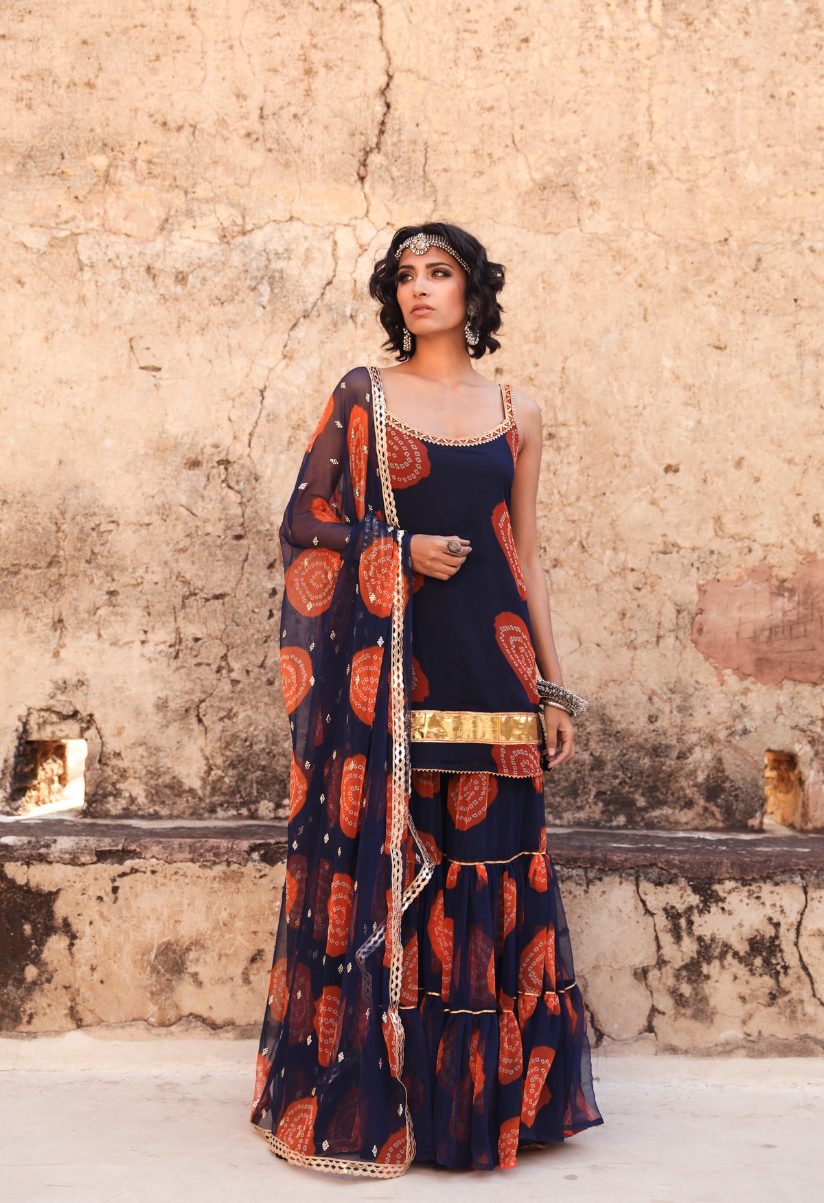 Sleeveless Georgette Shinaz Blue Sharara Set With Dupatta