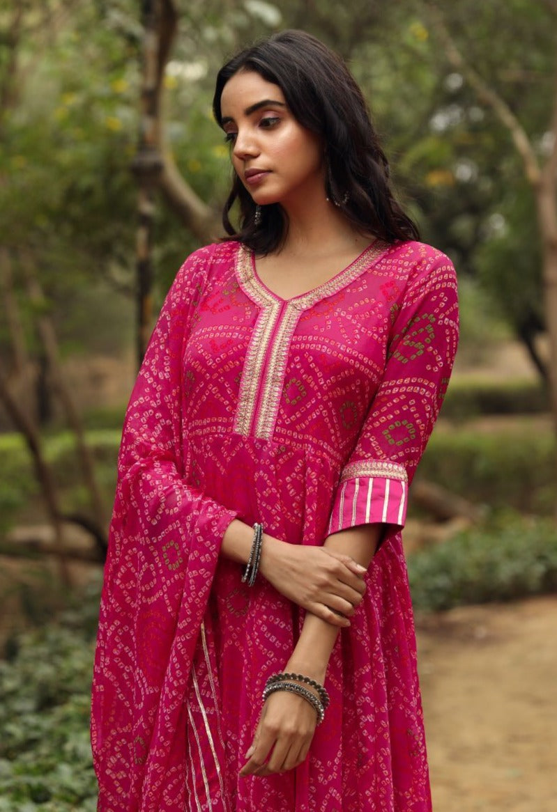 Bhandhani Georgette Sama Pink Anarkali