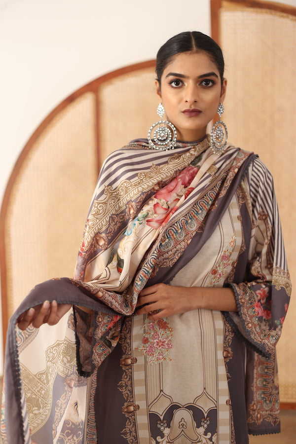 Zara Grey Straight Kurta Set With Dupatta