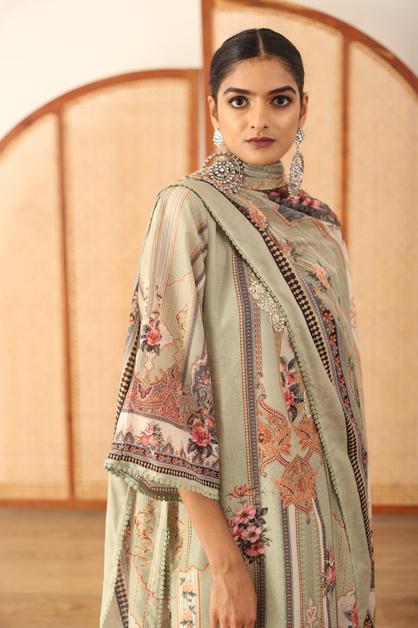Zara Mint Straight Kurta Set With Dupatta