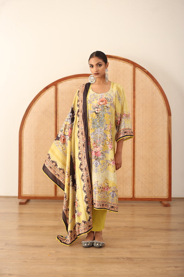 Zara Yellow Straight Kurta Set With Dupatta