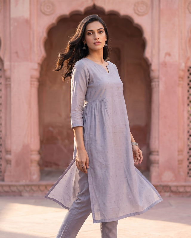 Lilac Grey Chanderi Kurta